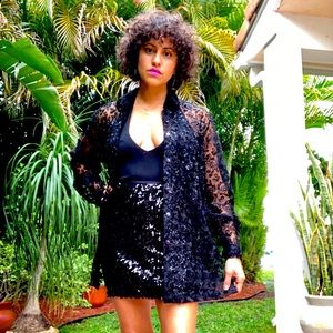 Black Rectangle sequin mini skirt